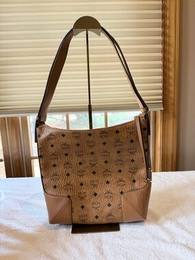 MCM Cognac Monogram Visetos Shoulder Bag